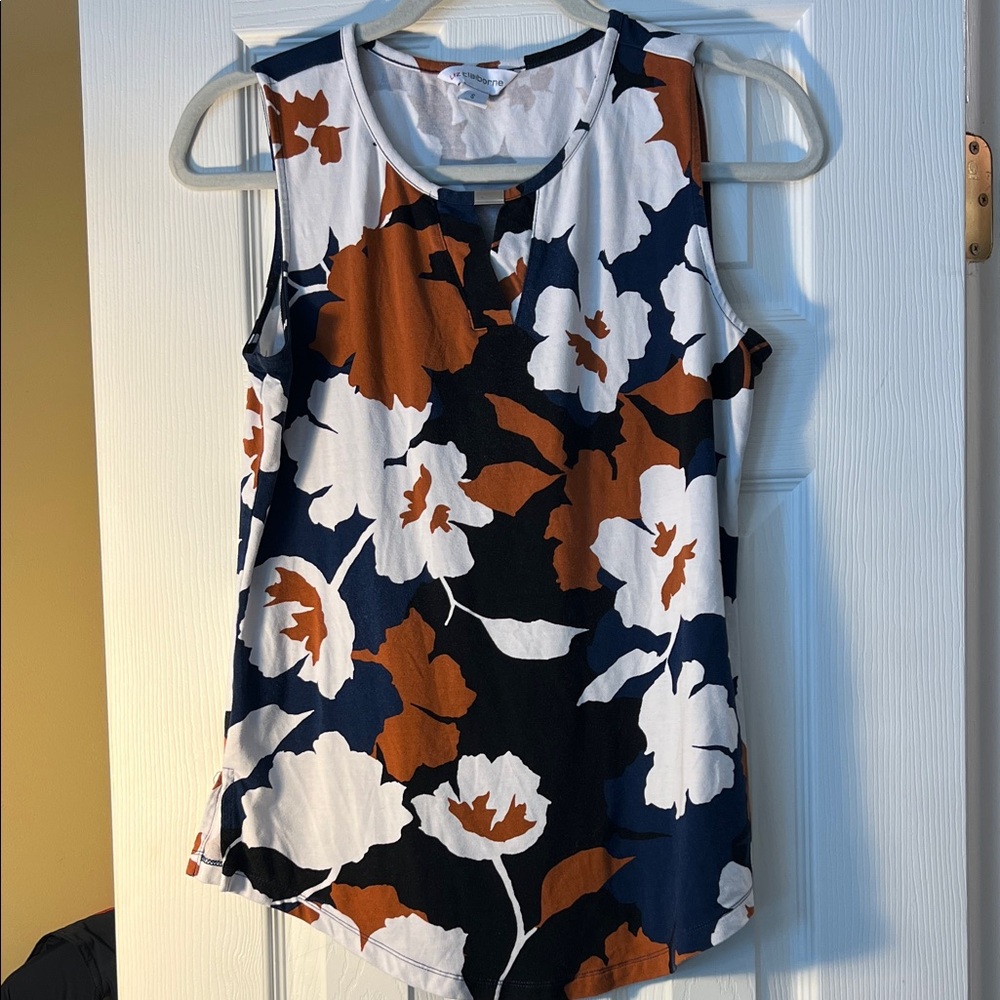 Liz Claiborne Floral Tank Top in Blue, White, and Brown